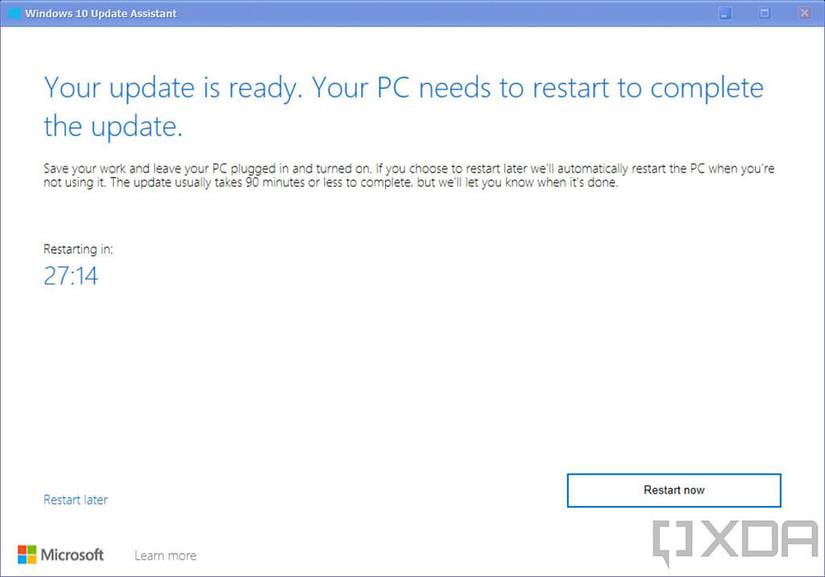 Update Assistant prompt to reboot