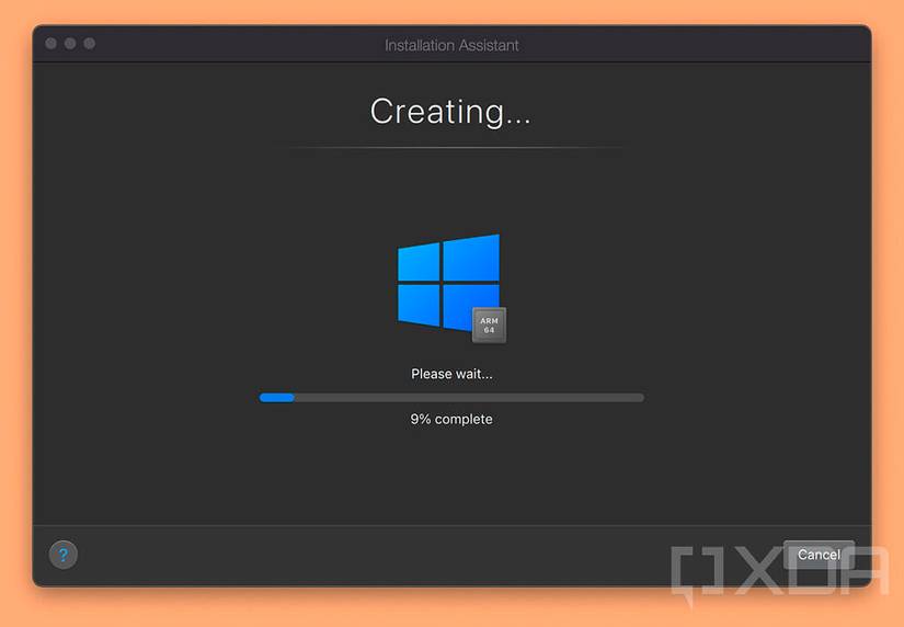 Windows 10 VM being created in Parallels