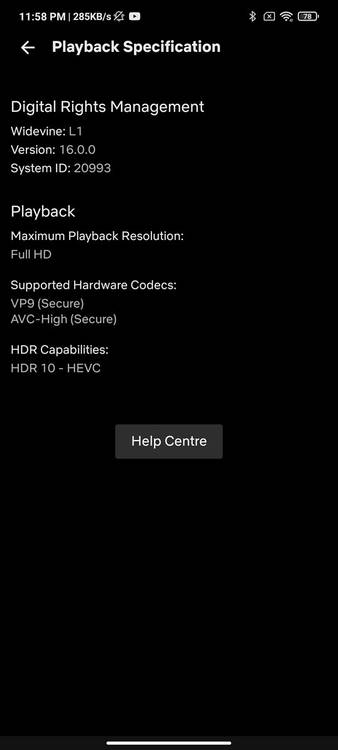 Xiaomi Mi 11X Pro Netflix playback settings