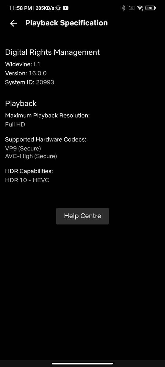 Xiaomi Mi 11X Pro Netflix playback settings