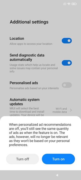 Xiaomi Mi 11X Pro ad personalization