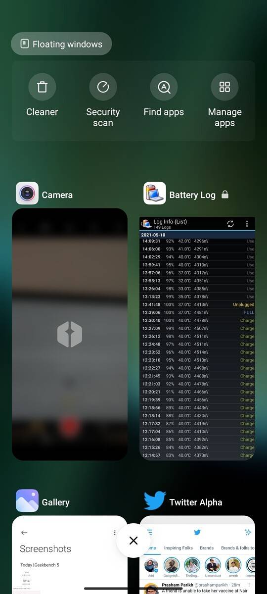 Xiaomi Mi 11X Pro vertical recents