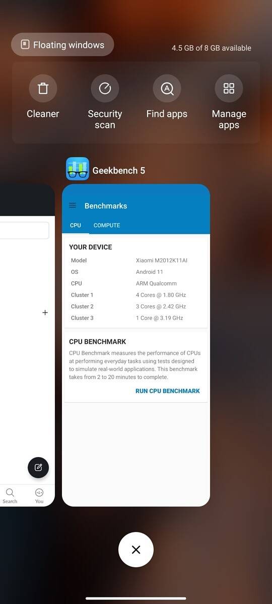 Xiaomi Mi 11X horizontal recents