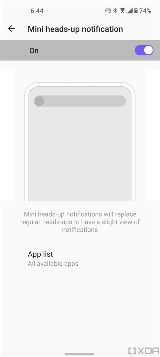 Mini heads-up notification settings in ZenUI 8