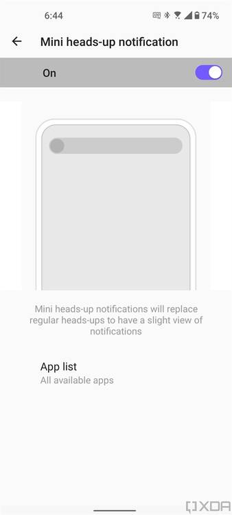Mini heads-up notification settings in ZenUI 8