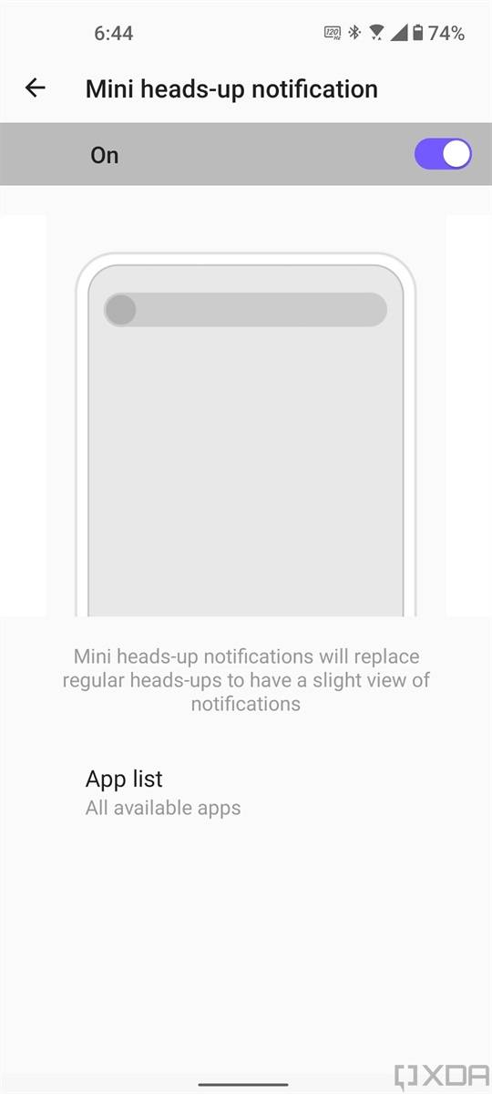 Mini heads-up notification settings in ZenUI 8