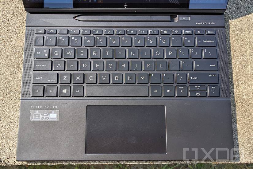Top-down view of HP Elite Folio keyboard