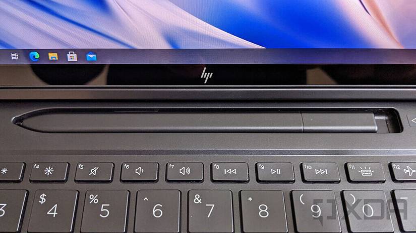 Close-up of HP Elite Folio pen garage