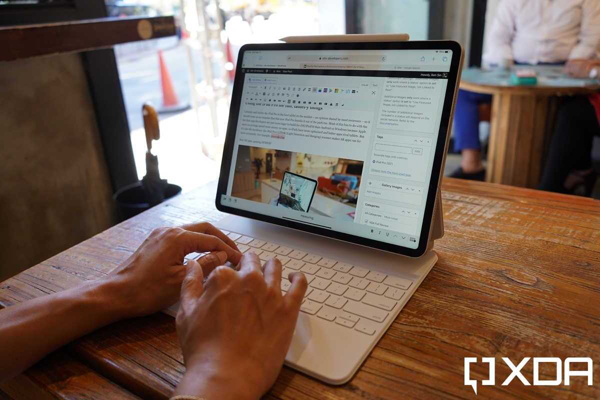 iPad Pro with a white Magic Keyboard