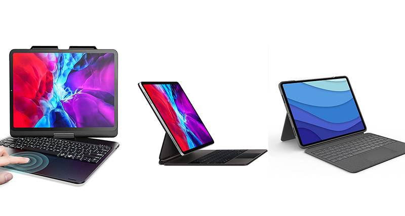 Three iPad Pro 12.9 inch keyboard cases from Logitech, COO, and Levet.