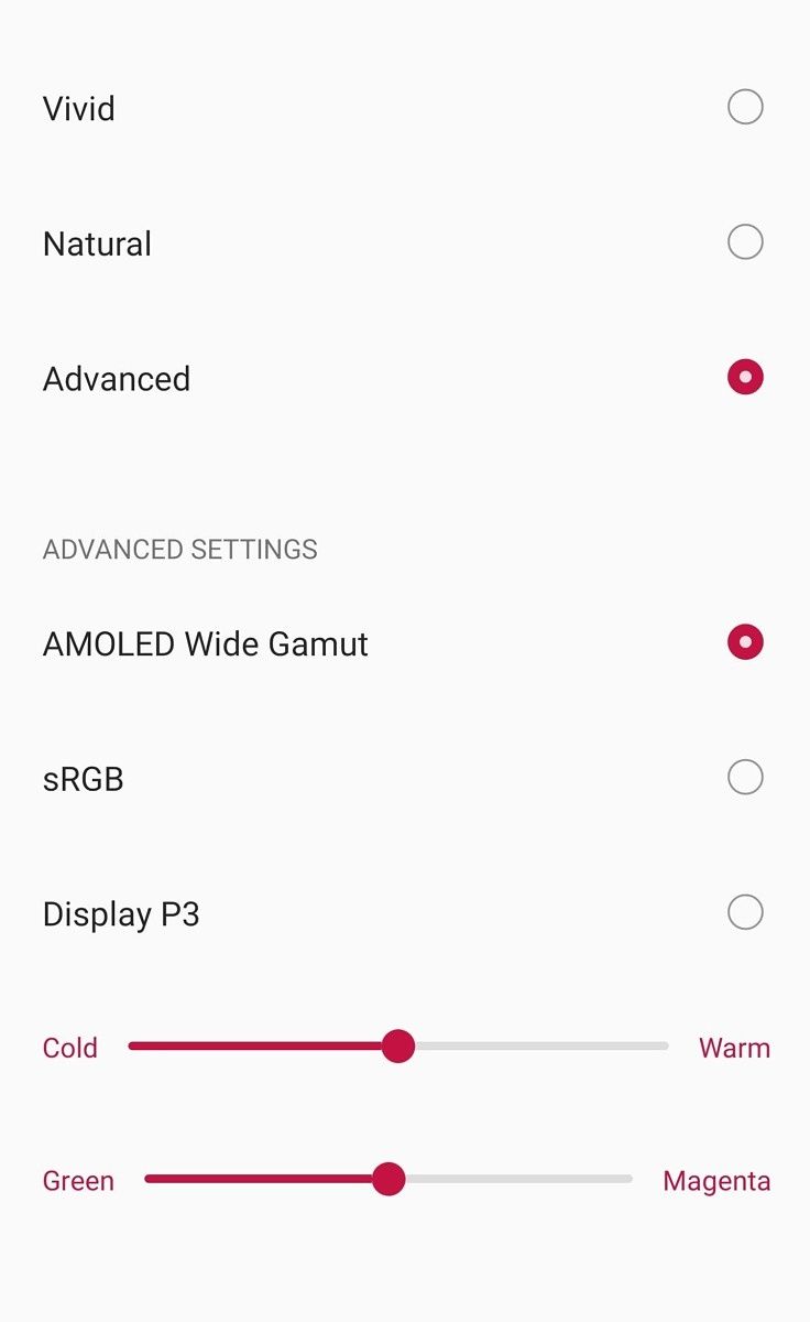 OnePlus 9 Pro device color profiles