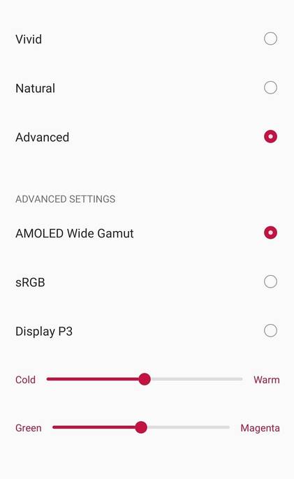 OnePlus 9 Pro device color profiles