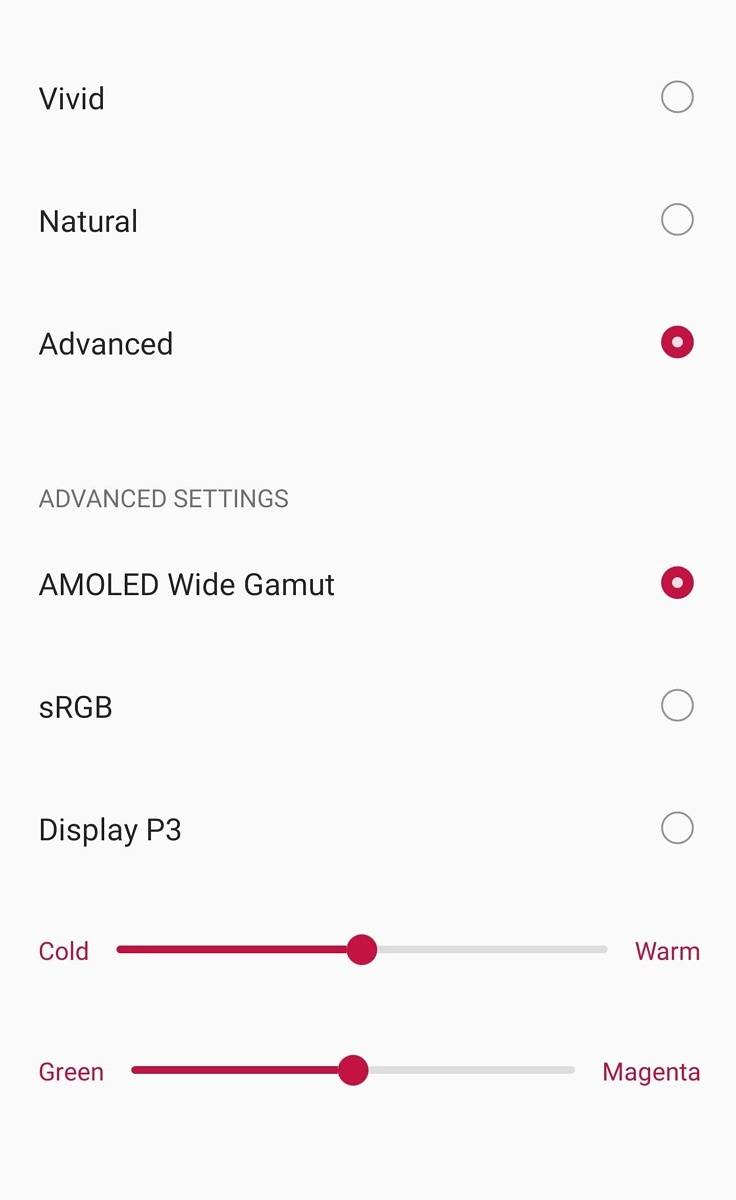OnePlus 9 Pro device color profiles