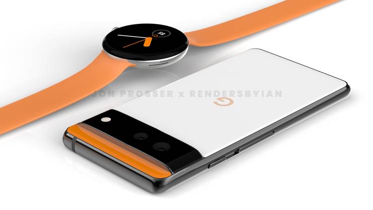 Google Pixel 6 Pro render with rumored Pixel Watch