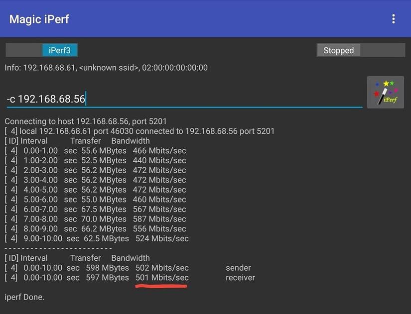 Network test using Iperf3