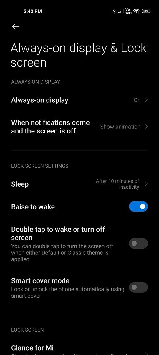 Xiaomi Always On Display Settings