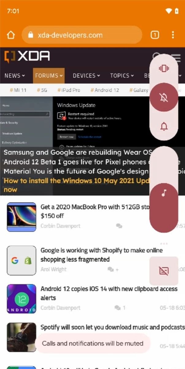 Android 12 Beta 1 volume panel