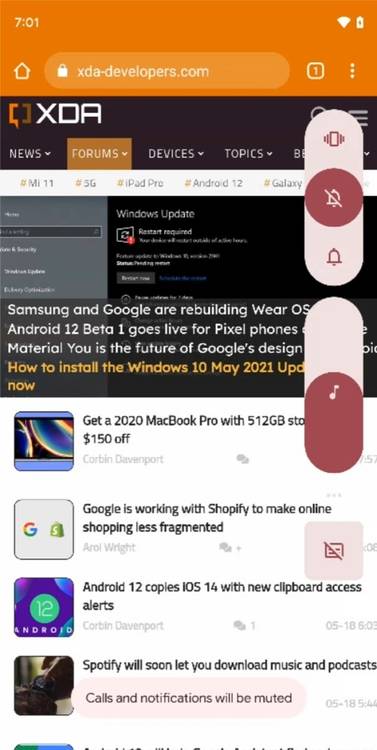 Android 12 Beta 1 volume panel