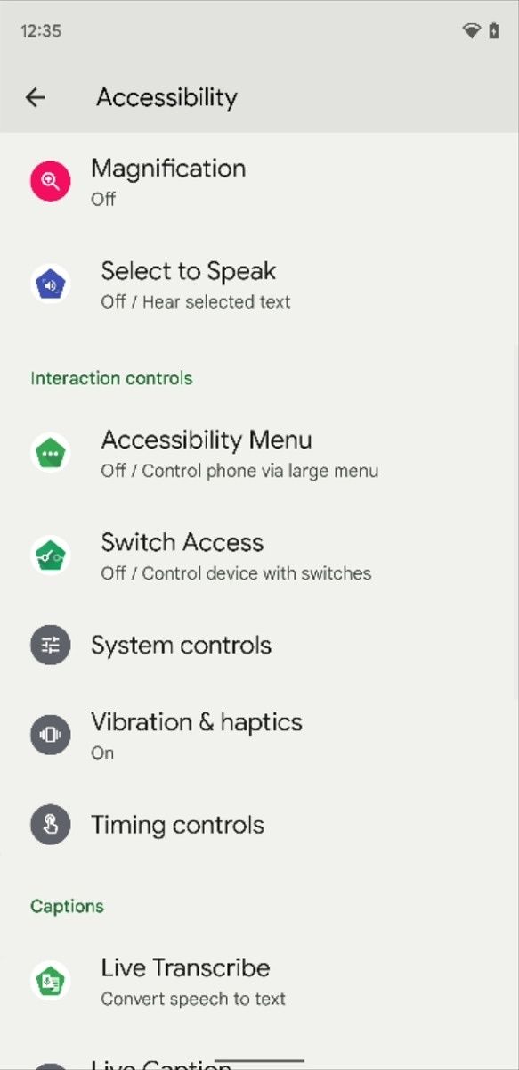 Accessibility settings in Beta 2