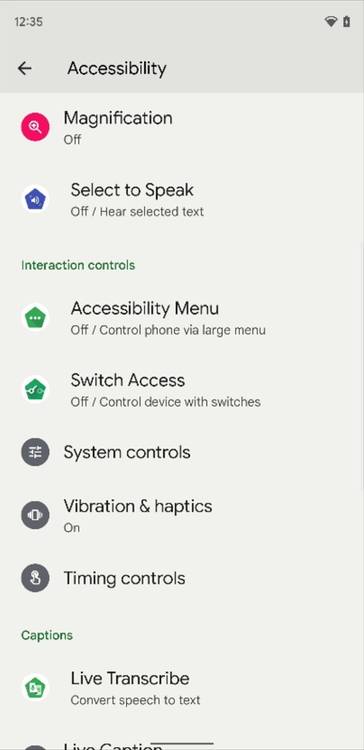 Accessibility settings in Beta 2