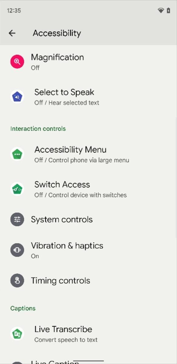 Accessibility settings in Beta 2