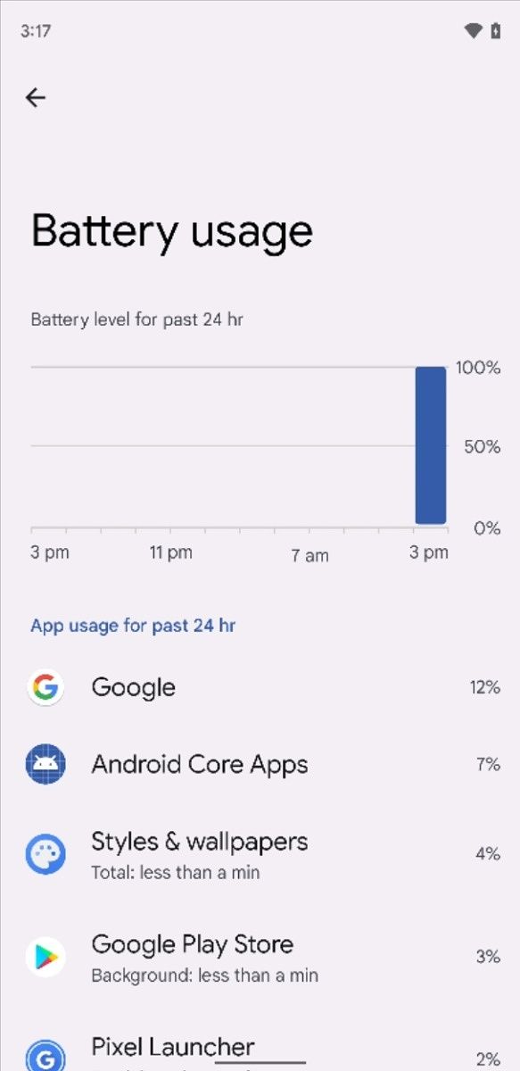 App battery usage info in Android 12 Beta 2