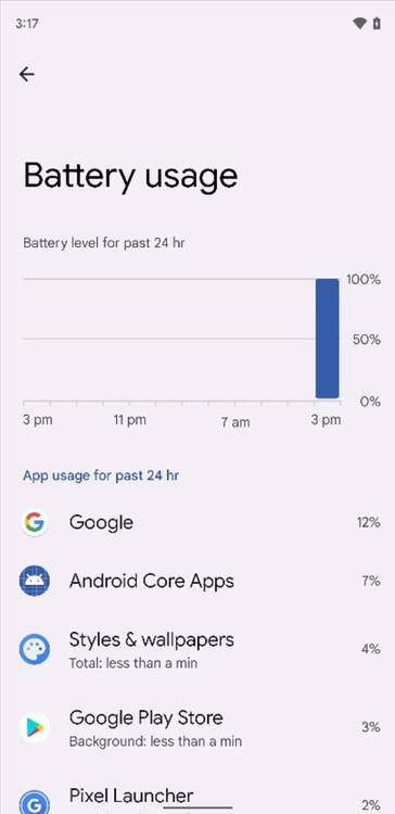 App battery usage info in Android 12 Beta 2