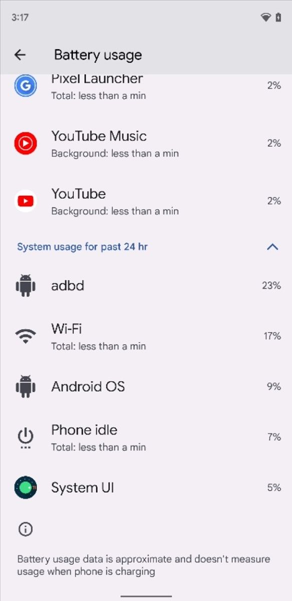 System battery usage info in Android 12 Beta 2