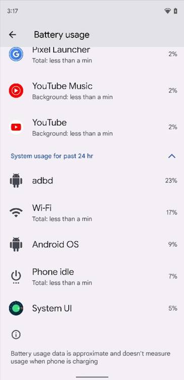 System battery usage info in Android 12 Beta 2