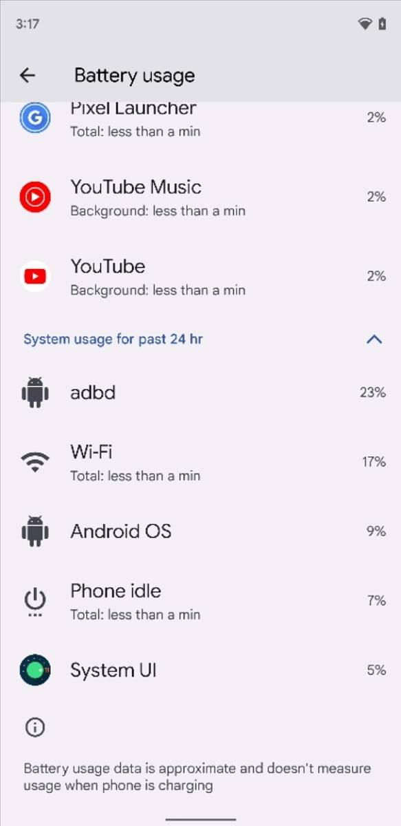 System battery usage info in Android 12 Beta 2