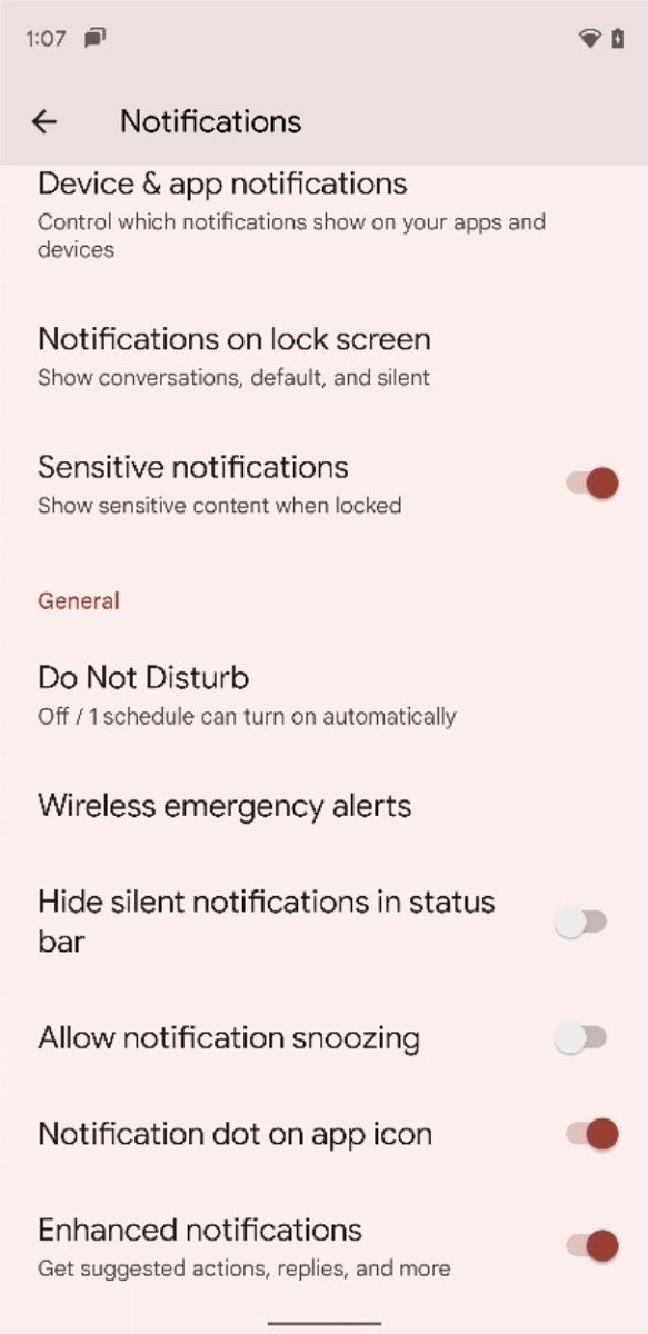 Enhanced notification toggle in Android 12