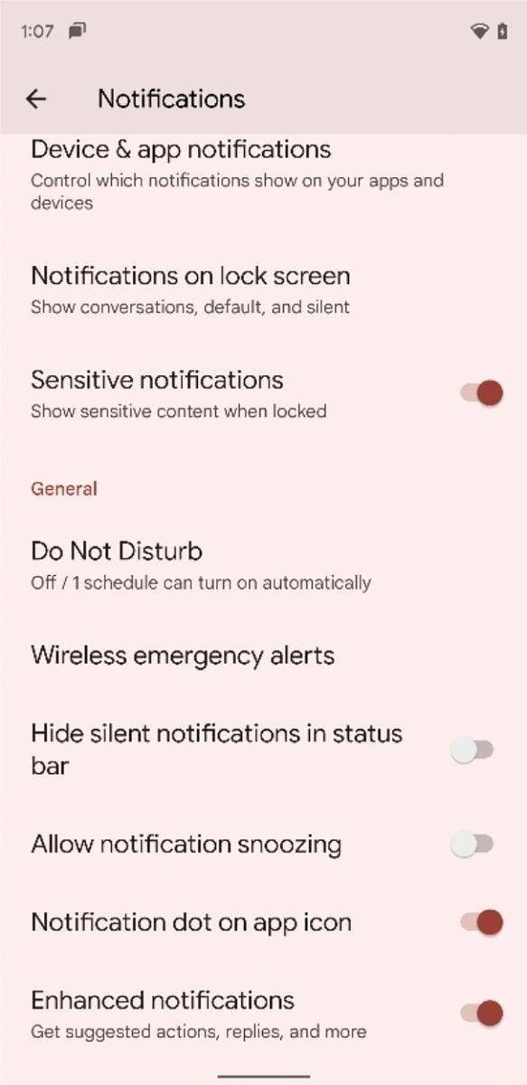 Enhanced notification toggle in Android 12