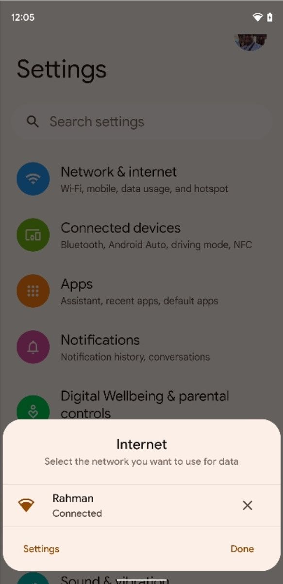 Internet panel in Android 12