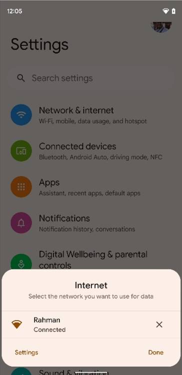 Internet panel in Android 12