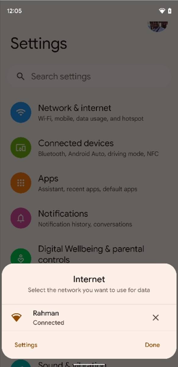 Internet panel in Android 12
