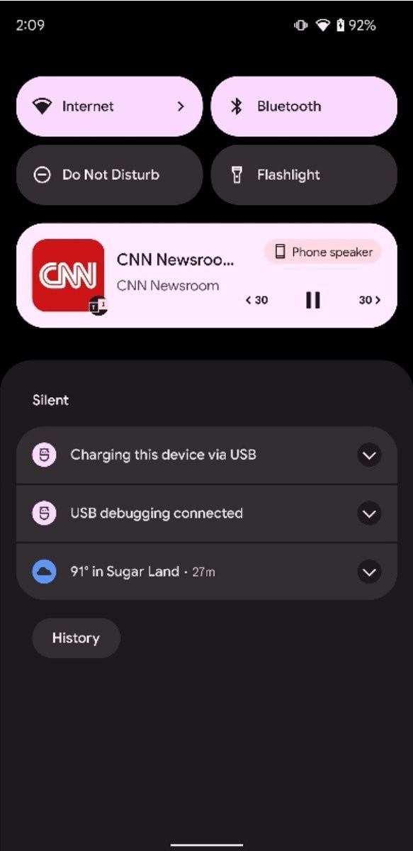 Media player in Android's Quick Settings