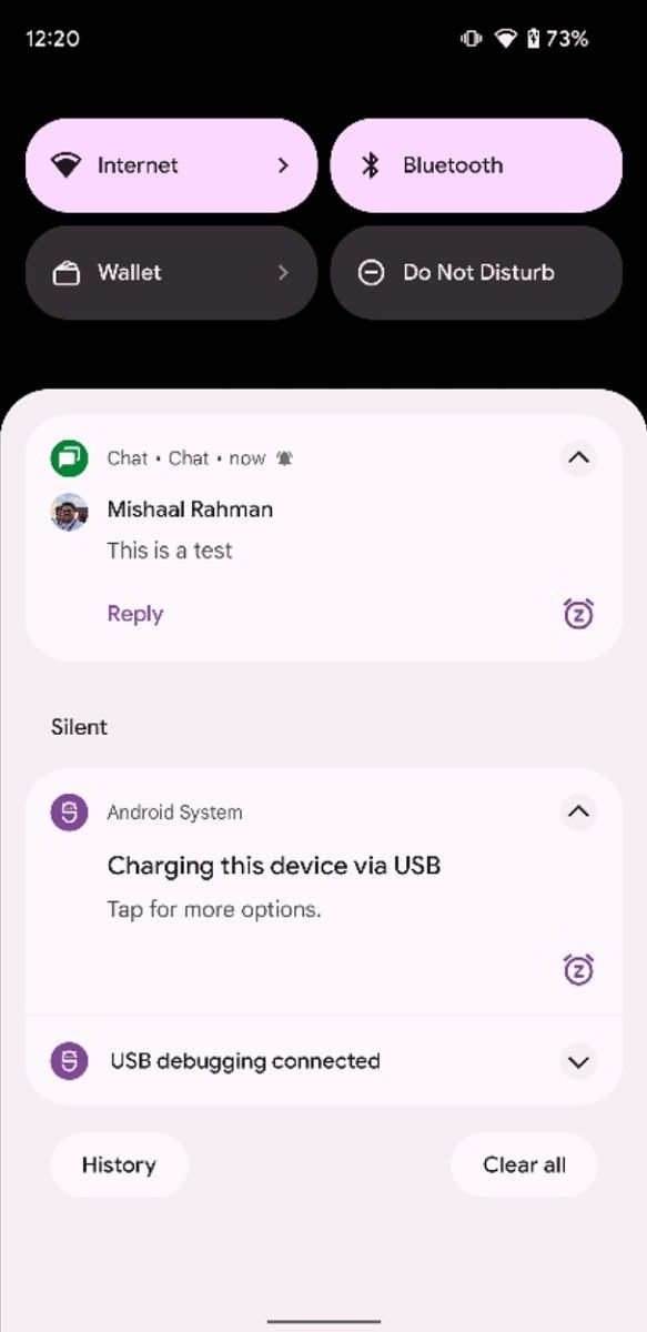Notification with snooze button in Android 12 Beta 2