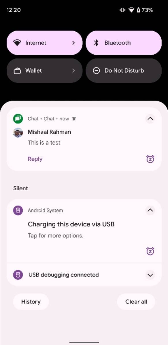 Notification with snooze button in Android 12 Beta 2
