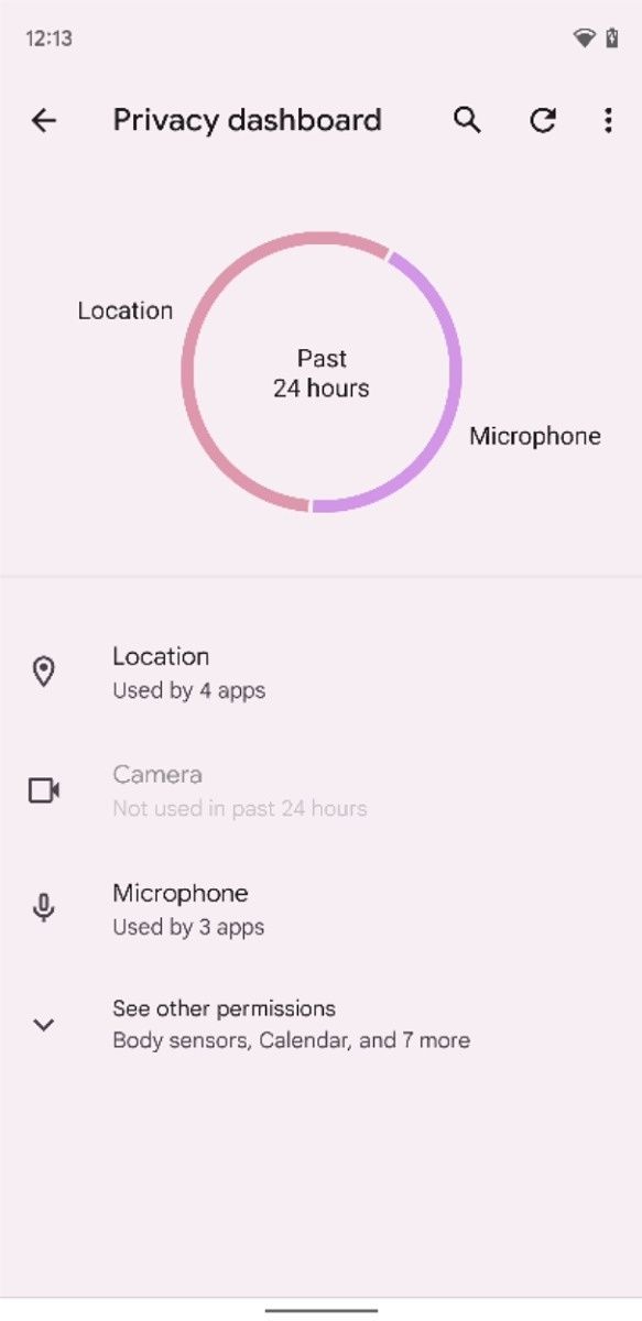 Privacy dashboard in Android 12 Beta 2
