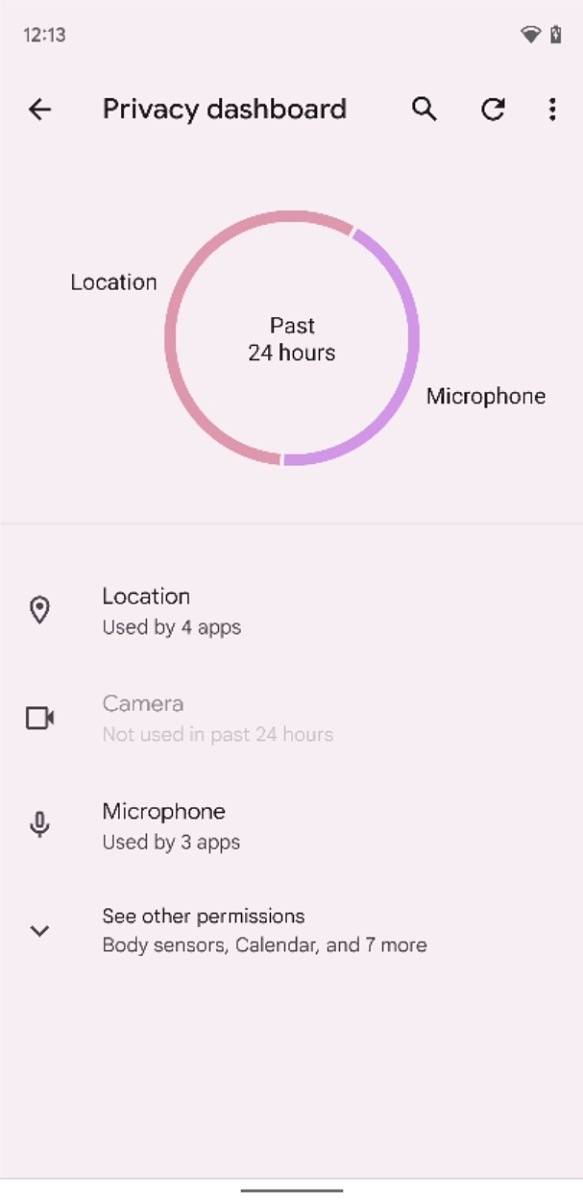 Privacy dashboard in Android 12 Beta 2