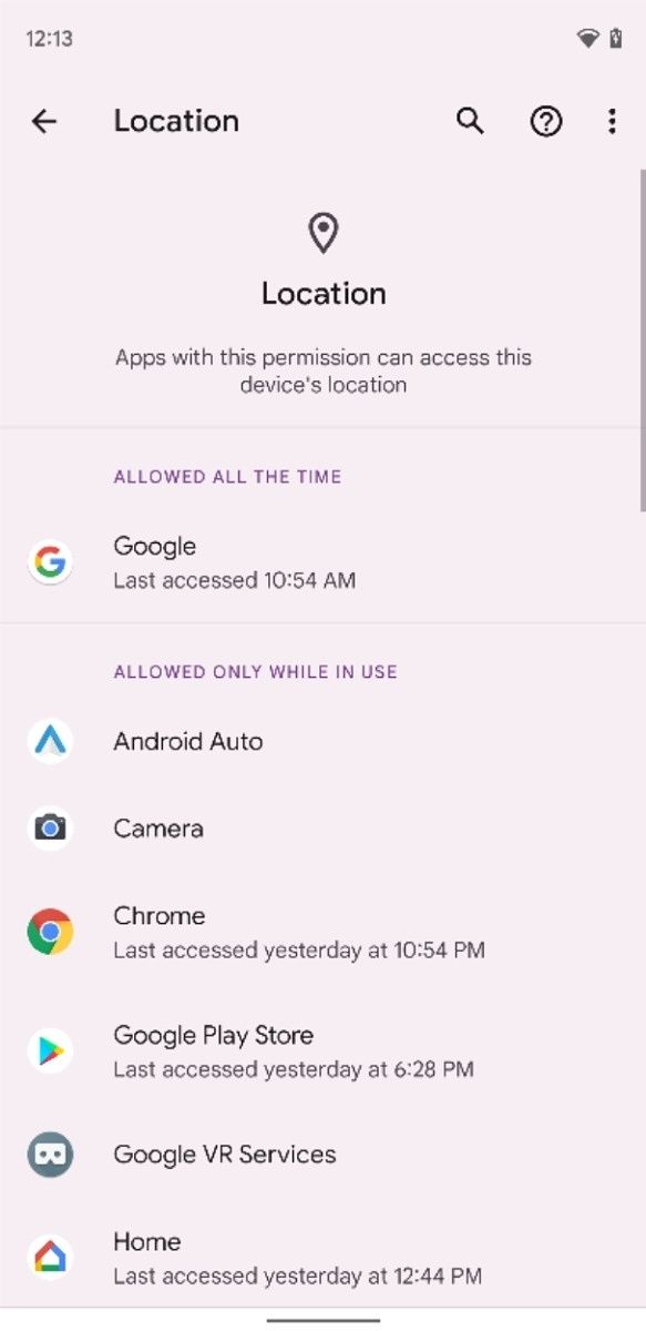 Permission management accessed through privacy dashboard of Android 12 Beta 2