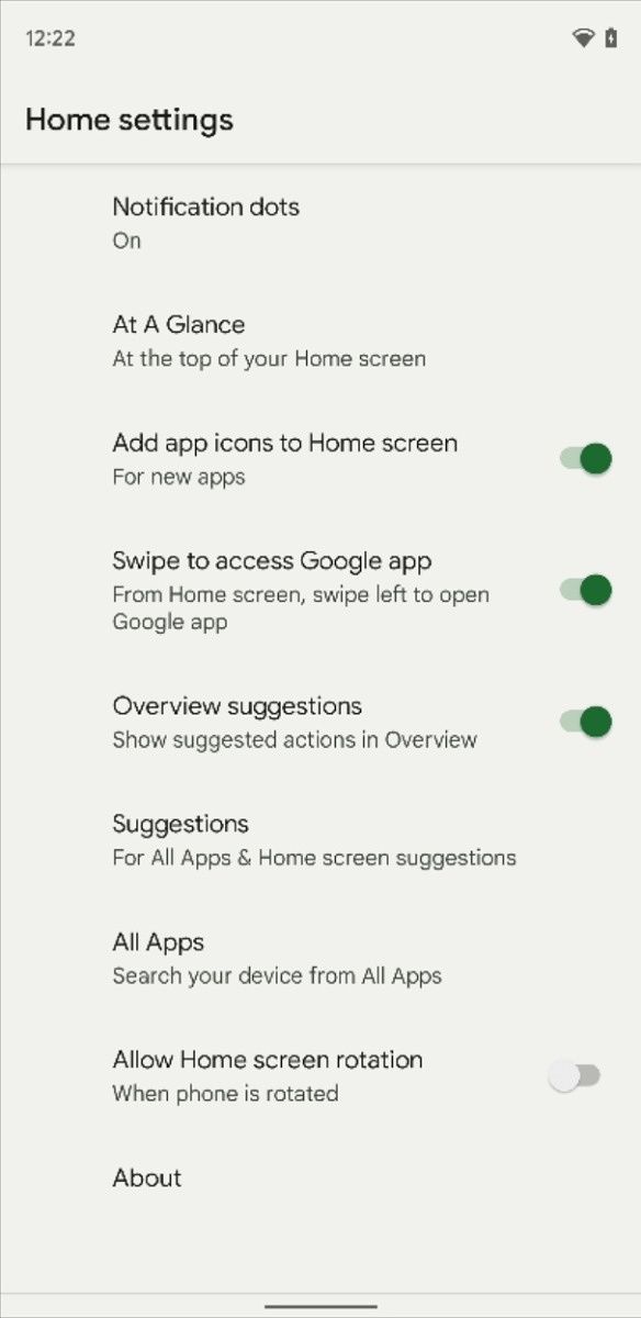 AllApps settings page in Pixel Launcher settings