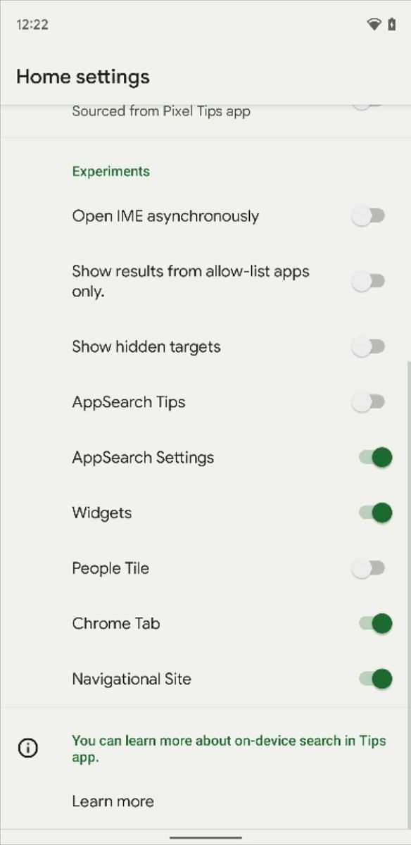 Universal app search settings in Pixel Launcher