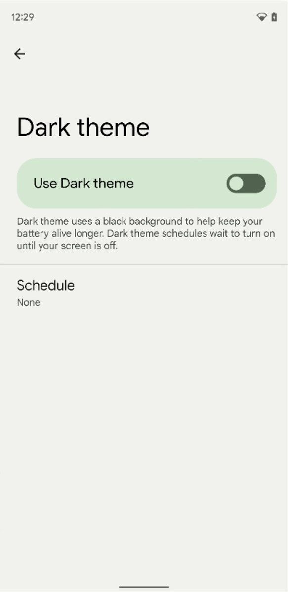 Android 12 Beta 2 dark theme setting