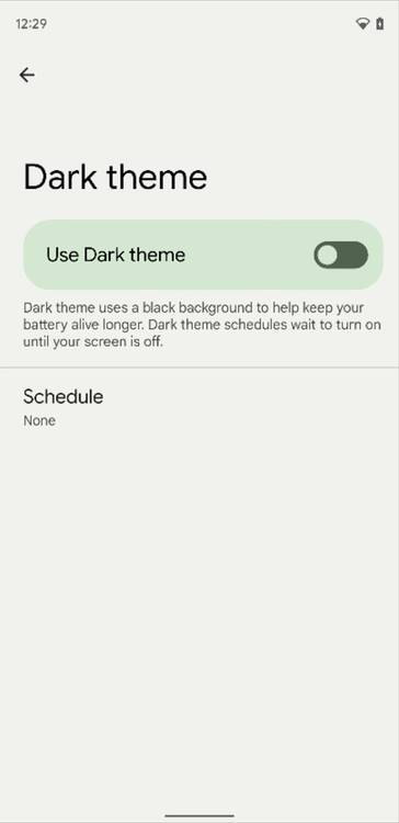 Android 12 Beta 2 dark theme setting