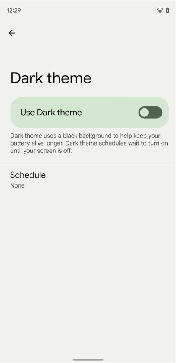 Android 12 Beta 2 dark theme setting