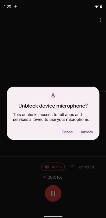 Unblock device microphone access in Android 12