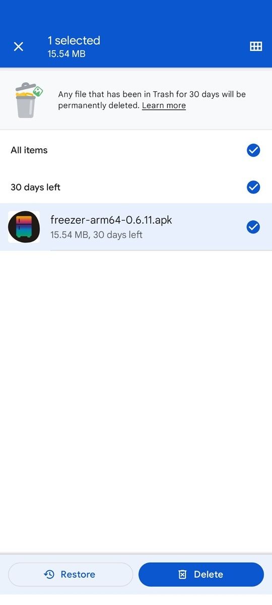 Trash folder in Files by Google