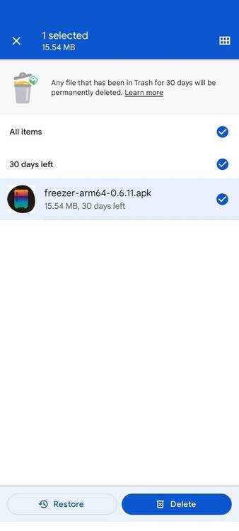 Trash folder in Files by Google