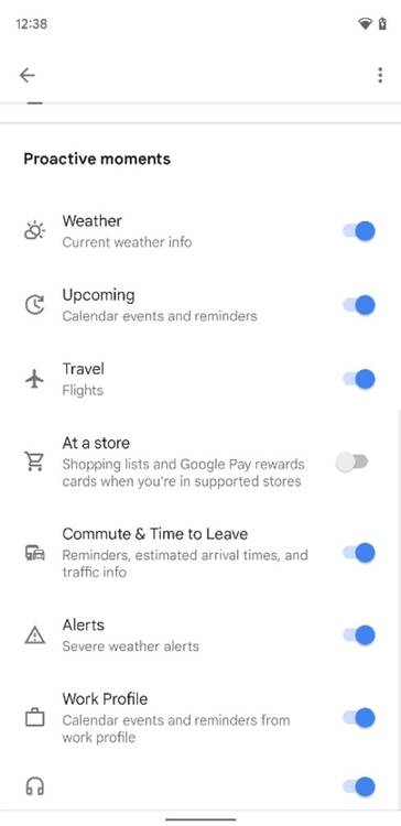 Google Assistant Live Space settings
